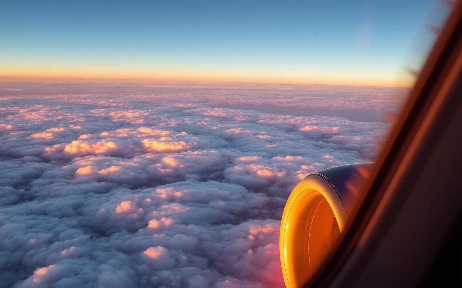 Vue depuis un hublot d'avion au-dessus des nuages